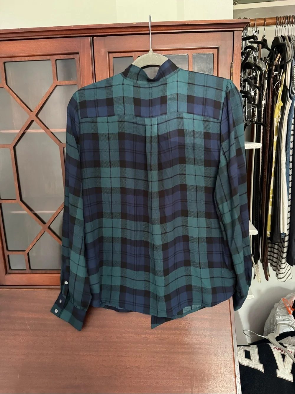 J. Crew Plaid Tie-Neck Blouse